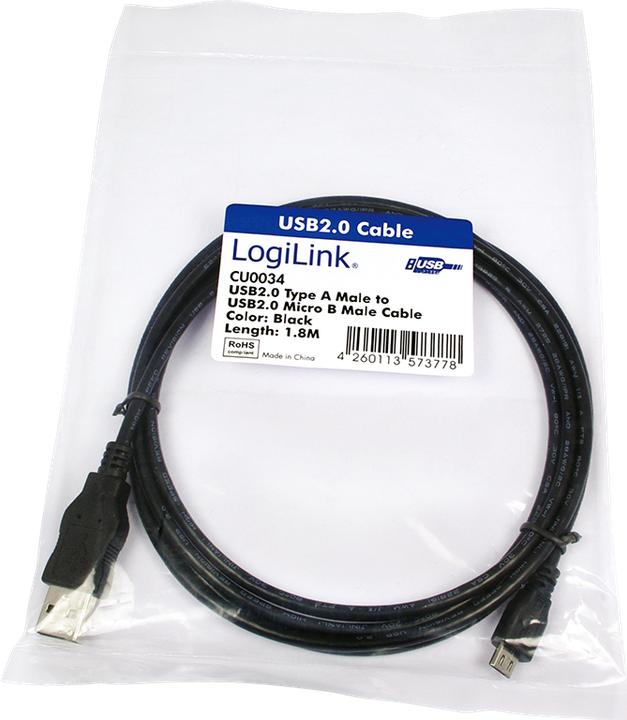 Produktbild LogiLink USB A – Micro USB B (1.80 m, USB 2.0, 2.50 W)