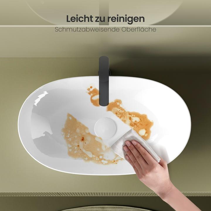 Produktbild Emke Aufsatzwaschbecken Ovales Waschbecken Keramik Waschbecken Waschtisch Weiss Glänzend 615 x 360 x (360 mm, 615 mm)