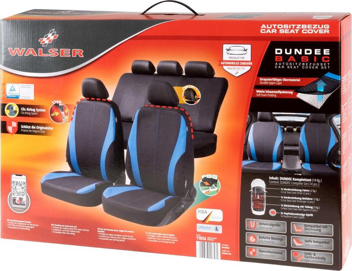 Produktbild Walser Autositzbezug ZIPP-IT Dundee, PKW-Schonbezüge Komplettset mit Reiverschluss-System schwarz/blau