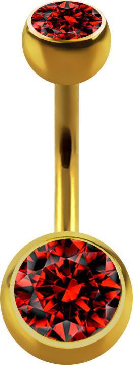 Actual product image Star Piercing Banana gold plated with two balls crystal red (without brass, Surgical steel 316L)