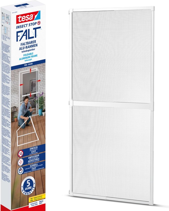Image du produit tesa Moustiquaire FALT pour portes, cadre en aluminium à taille réglable, pliable (220 x 100 cm)
