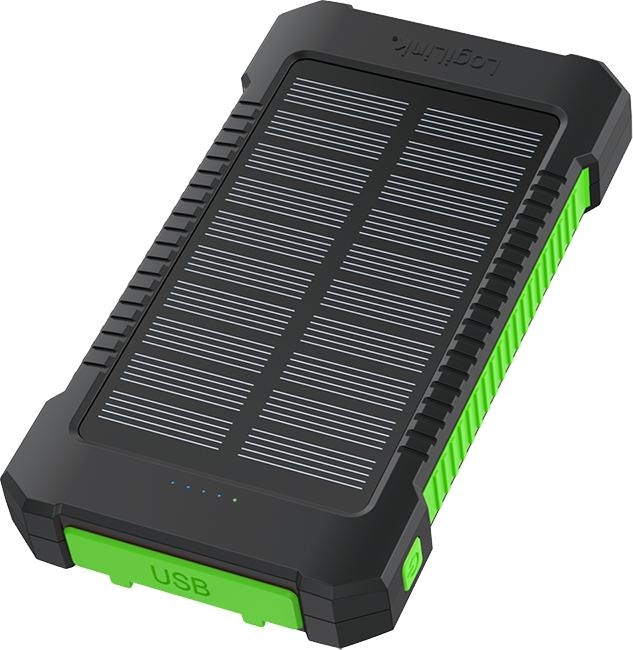 Produktbild LogiLink Solar-Powerbank 8000 mAh, Taschenlampe, 2x USB-A, grün-schwarz (8000 mAh, 10 Wh)