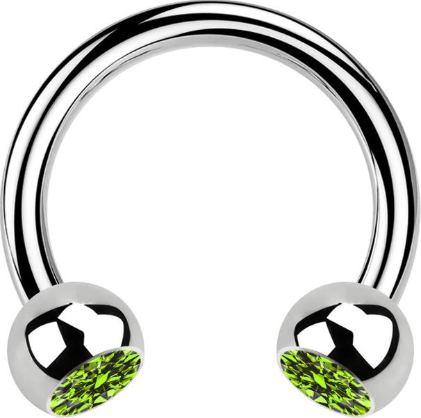Produktbild Star Piercing Micro Circular Barbell silber mit zwei Kugeln Kristall hellgrün (ohne Messing, Chirurgenstahl 316L)