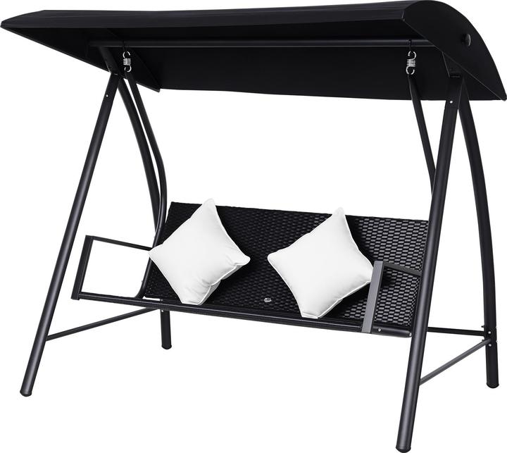 Outsunny Gartenschaukel Metall, PE-Rattan, Polyester Schwarz