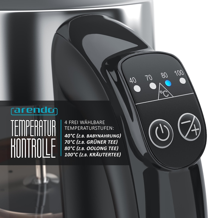 Actual product image Arendo Kettle 1.7 l, 2200 W, stainless steel & glass with tea strainer, tea maker, temperature selection (1.70 l)