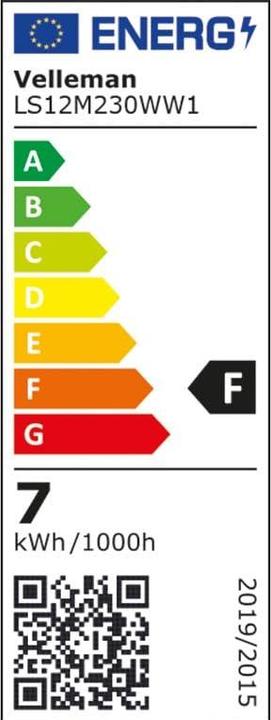 Energie-Label Velleman FLEXIBLER LED-STREIFEN - WARMWEIss - 300 LEDs - 5 m - 12 V (Warmweiss, 500 cm, Indoor)