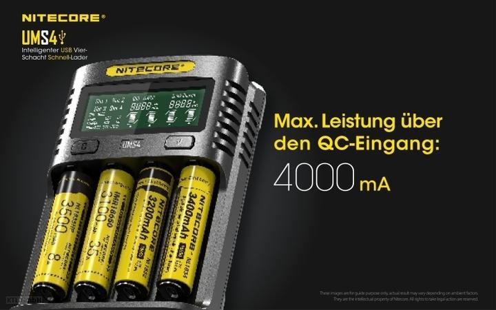 Actual product image Nitecore UMS4 USB-Schnell-Ladegerät (1 pcs., AAA, AA, Battery + charger)