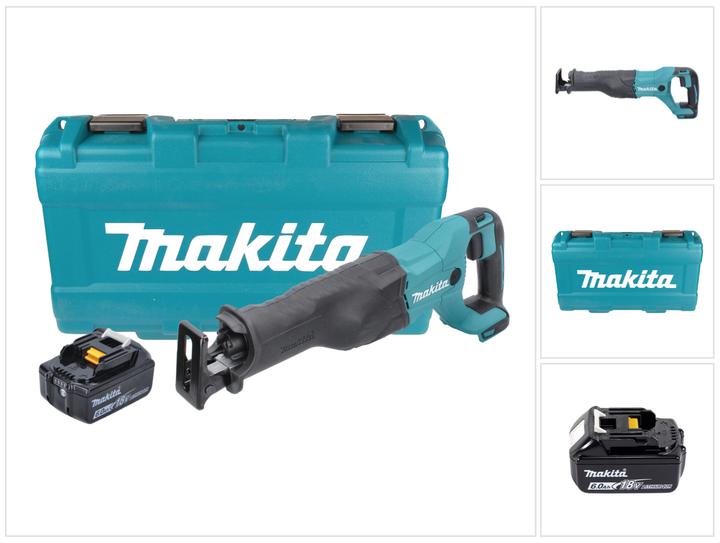 1x sega alternativa a batteria Makita DJR 186, 1x batteria Makita BL 1860 B 18 V 6.0 Ah, 1x valigetta in plastica Makita, senza caricabatterie