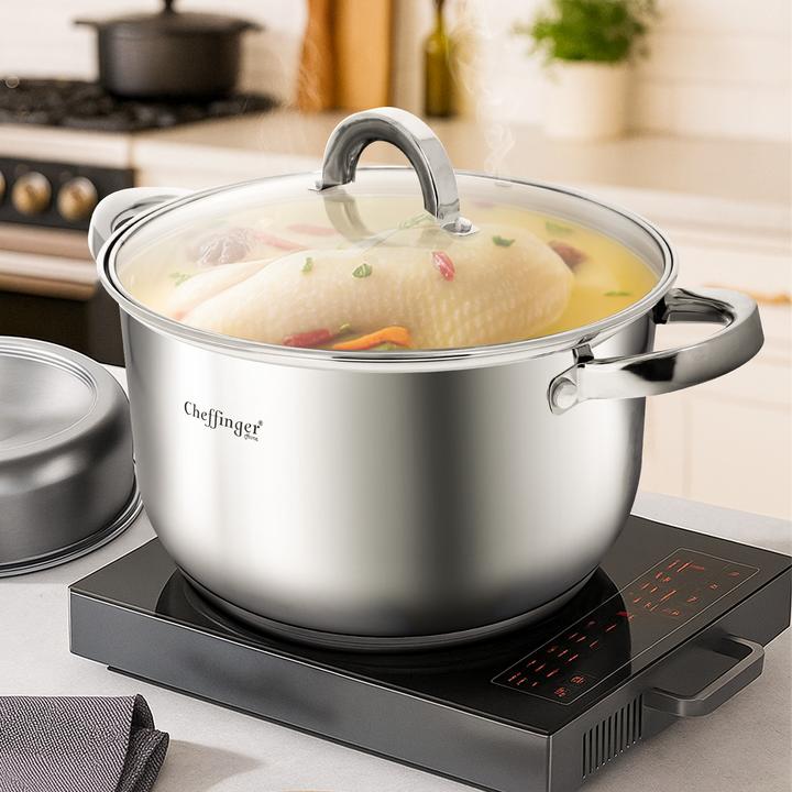 Actual product image Cheffinger Stainless steel saucepan with induction lid (20 cm, Roman pot, Stainless steel)