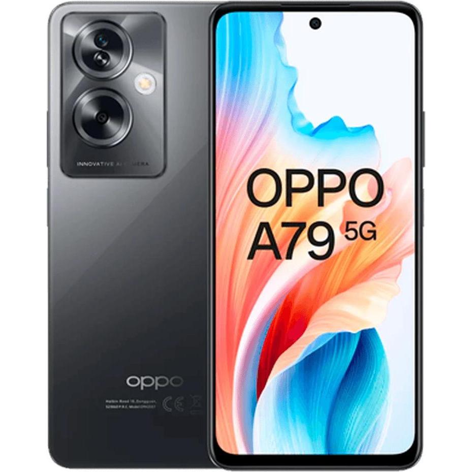 OPPO A79 (128 GB, Mystery Black, 6.72", Dual SIM, 5G), Smartphone, Schwarz