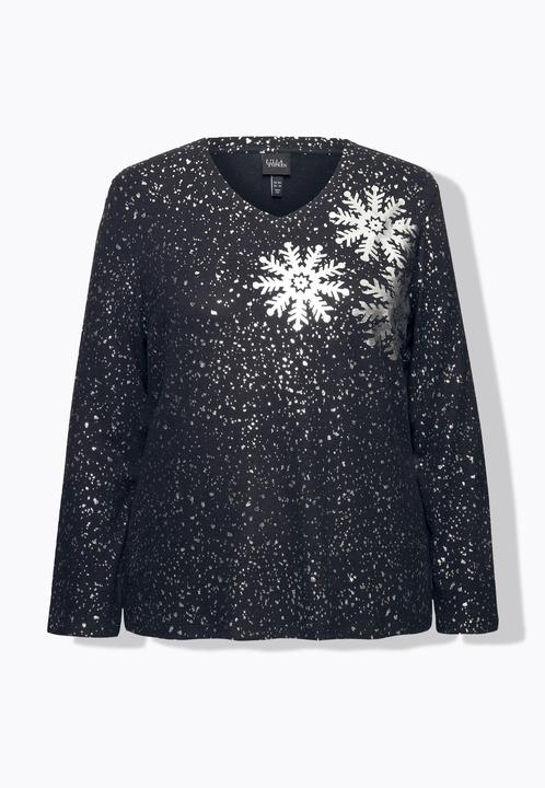 Produktbild Ulla Popken Sweatshirt, Schneeflocken, V-Ausschnitt, Langarm (54)