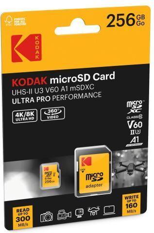 Actual product image Kodak mSD 256GB UHS-II U3 V60 Pro +adapt (256 GB, microSDXC, U3, UHS-II)