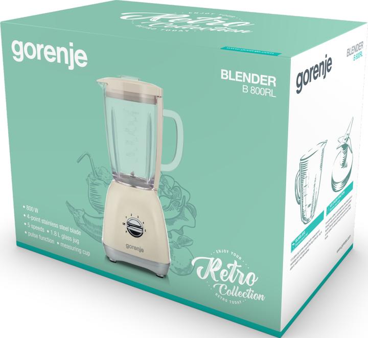 Produktbild Gorenje Blender B800RL Tabletop, 800 W, Jar material Glass, Jar capacity 1.8 L, Ice crushing, brownish yello (800 W)
