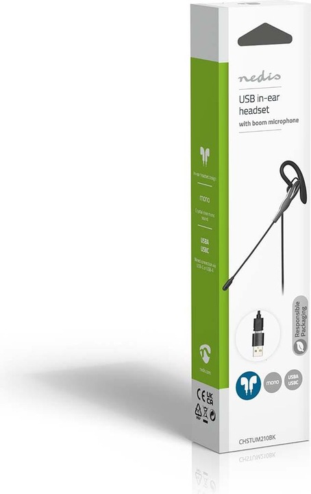 Produktbild Nedis PC-Headset - Im Ohr - Mono - USB Type-A/USB Type-C - Klappbarer Mikrofon - Schwarz (Kabelgebunden, USB-A)