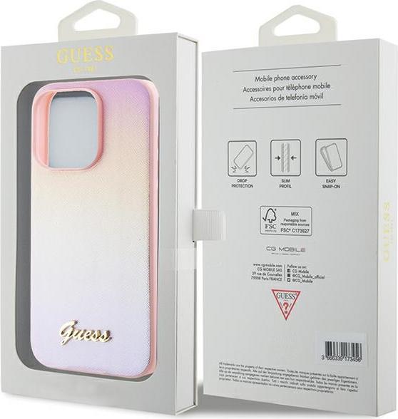 Image du produit Guess GUHCP15XPSAIRSP iPhone 15 Pro Max 6.7" różowy/pink hardcase Saffiano Iridescent Script (Apple iPhone 15 Pro Max)