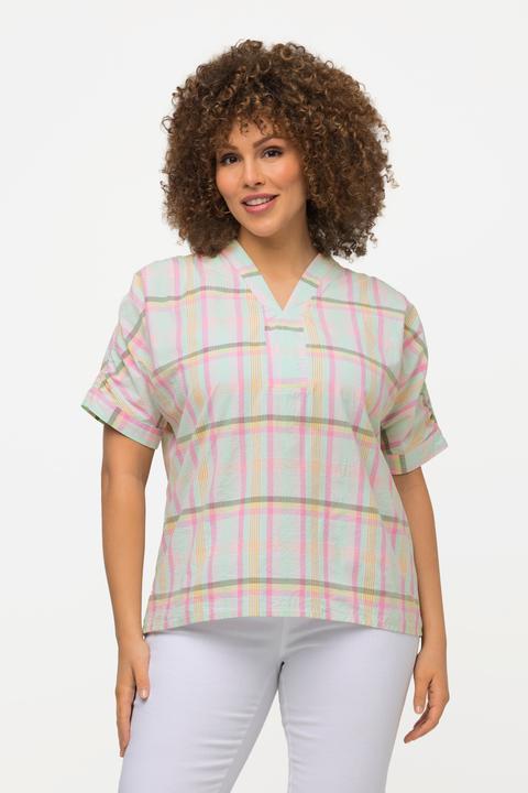 Produktbild Ulla Popken Bluse, Karomuster, Oversized, V-Ausschnitt, Halbarm (50, 52)