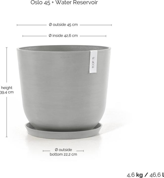 Actual product image Ecopots Oslo 45 + Water Reservoir White Grey (45 x 39.40 cm)