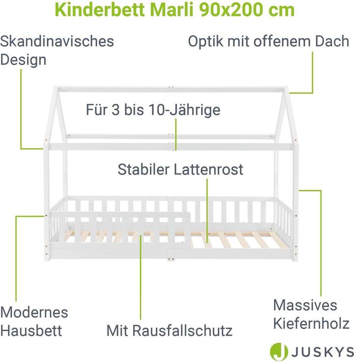 Image du produit Juskys Kinderbett 90x200cm Marli - Weiss (90 x 200 cm)