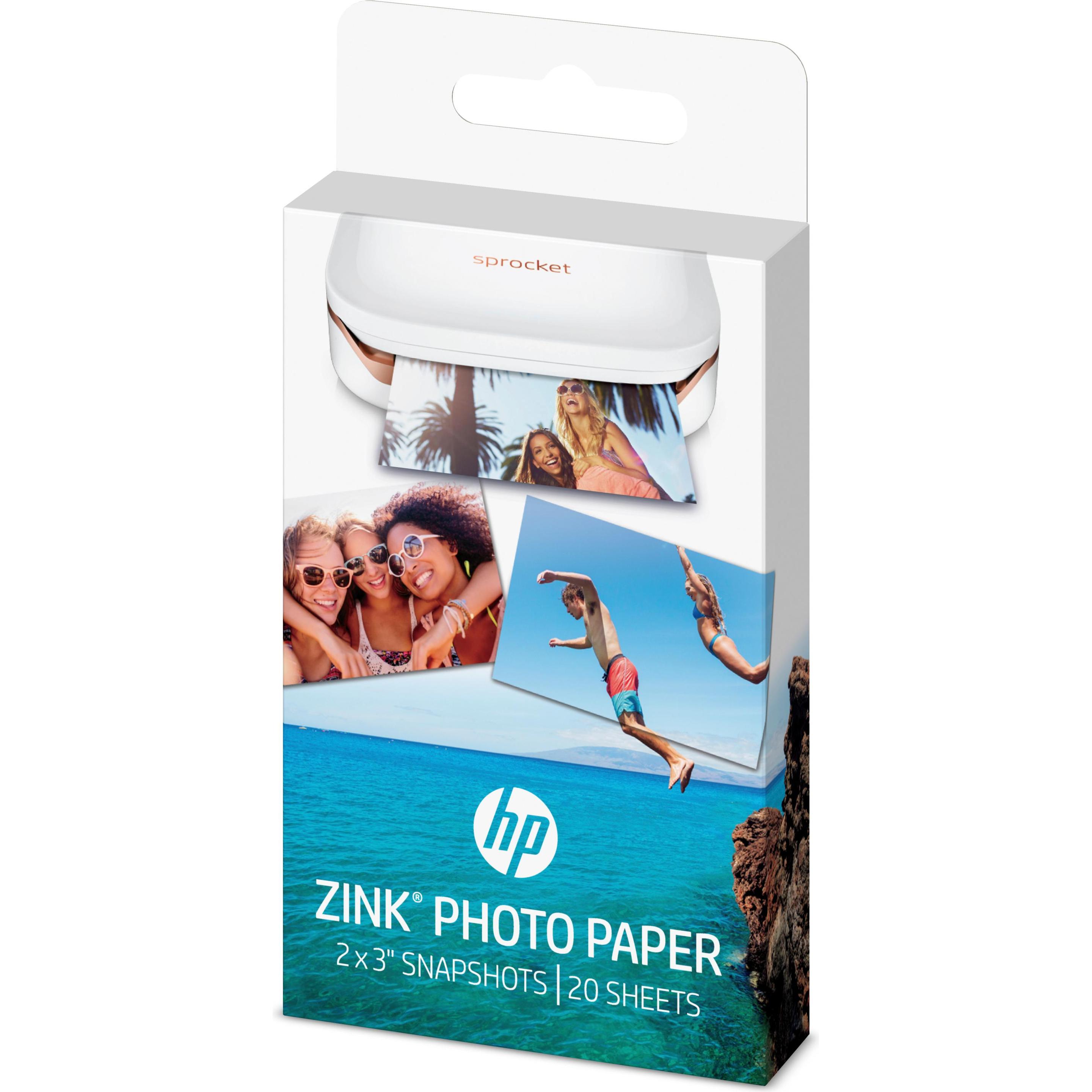 HP Sprocket Fotopapier Zink (290 g/m², Foto (5x7.6cm), 20 x), Fotopapier, Weiss