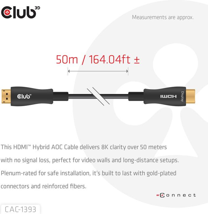 Actual product image Club 3D Club3D HDMI-Kabel A -> A 2.1 aktiv opt. 8K60Hz UHD 50 Meter retail (50 m)