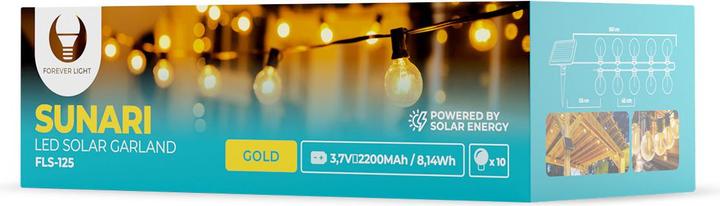 Actual product image Forever Light Solar Garland 5,5m +10 LED bulbs filament gold E12 G40 IP44 (240 lm, E12, IP44)