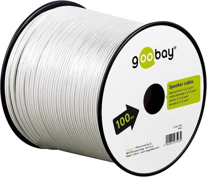 Actual product image Goobay Speaker cable, 2x1.5mm, 100m, white, on reel (100 m, 1.50 mm²)