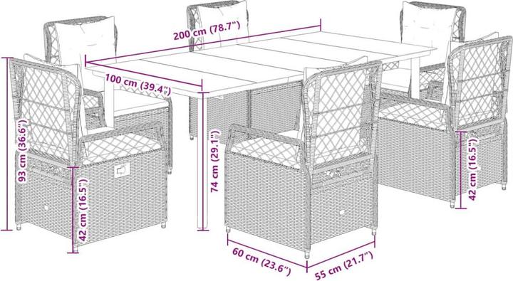 Actual product image vidaXL Garten Essgruppe (200 x 100 x 74 cm)