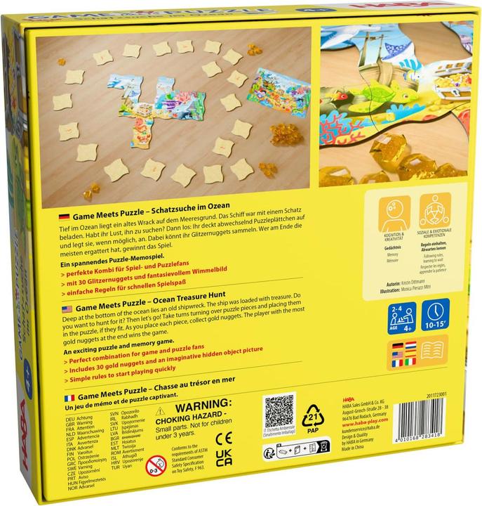 HABA Game & Puzzle - Treasure Hunt in the Ocean - Perfect Combination for Games and Puzzle Fans - With 30 Glittering Nuggets and an Imaginative Stamp - For Kids from 4