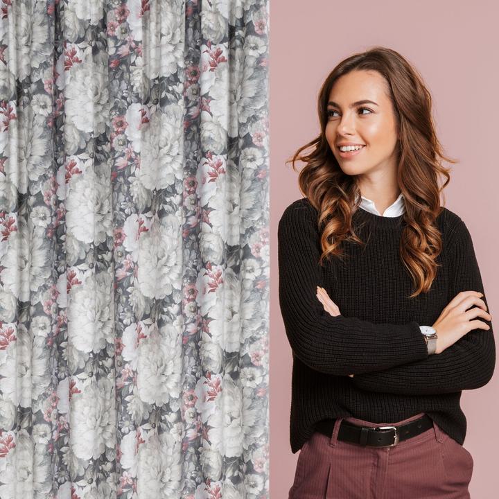 Immagine prodotto Eurofirany Tenda LUCIA finita in velluto, decorata con un bellissimo motivo floreale, color crema, rosso scuro (140 x 270 cm)