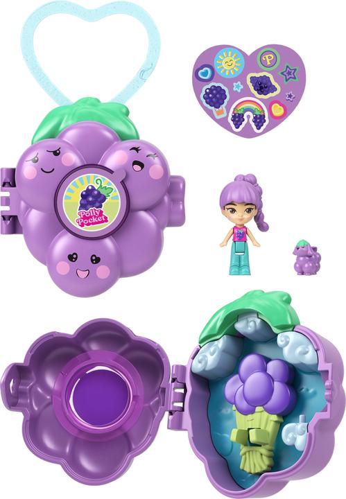 Actual product image Polly Pocket Doll & Micro Compact, Keychain and Sticker Sheet, Pet Accessory, Travel Toys