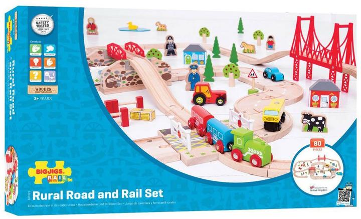 Actual product image Bigjigs Wooden road and train set Countryside, 80 pcs.