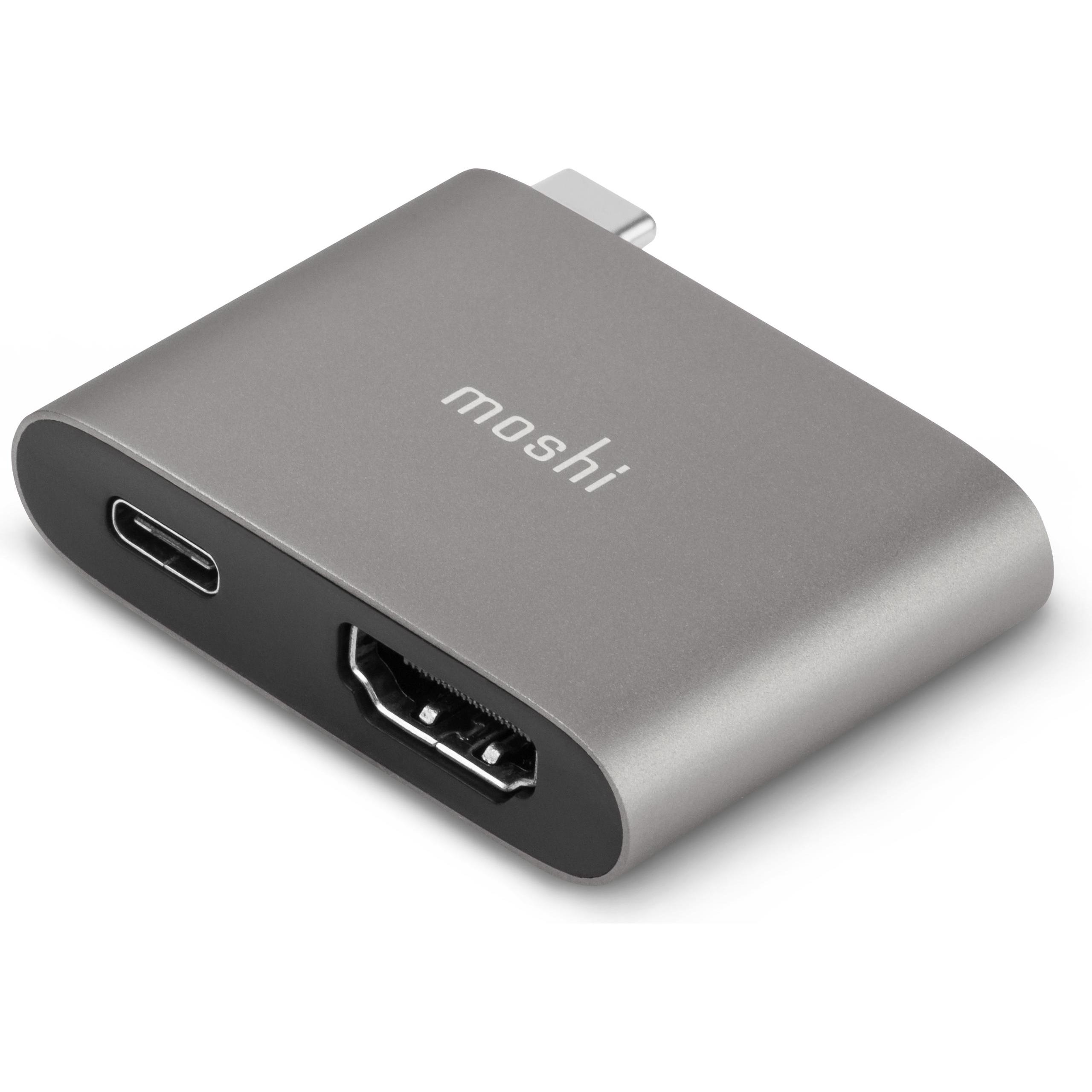 Moshi Compact USB-C to HDMI Adapter with HDR and USB PD Pass-through Charging - Titanium Gray (0.14 m, HDMI), Video Kabe...