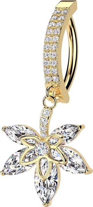 Produktbild Star Piercing Banane klappbar vergoldet Schild zwei Reihen Kristalle silber Anhänger Blatt (Messing, Chirurgenstahl 316L)