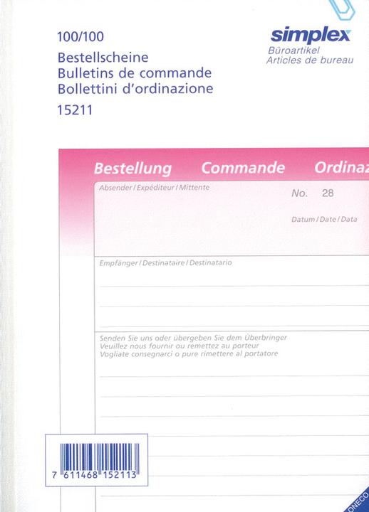 Produktbild Simplex Bestellscheine 3-sprachig D/F/I (100x)