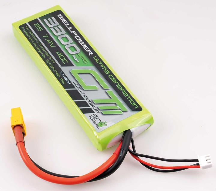Actual product image Wellpower LIPO ULTIMA GT II rechargeable battery 3300 mAh / 7.4 Volt 2S 40/80C CH5/8 XT-60 (7.40 V, 3300 mAh)