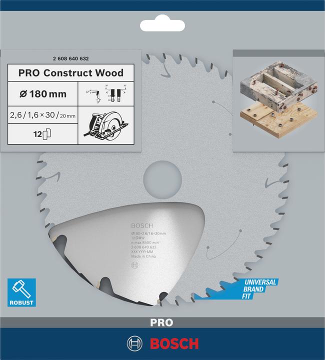 Produktbild Bosch Professional Zubehör PRO Construct Wood Kreissägeblatt, 180 x 2,6 x 30 mm