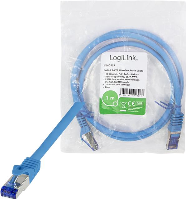 Actual product image LogiLink Patch cable Ultraflex, Cat.6A, S/FTP, 1.0 m, blue (S/FTP, CAT6a, 1 m)