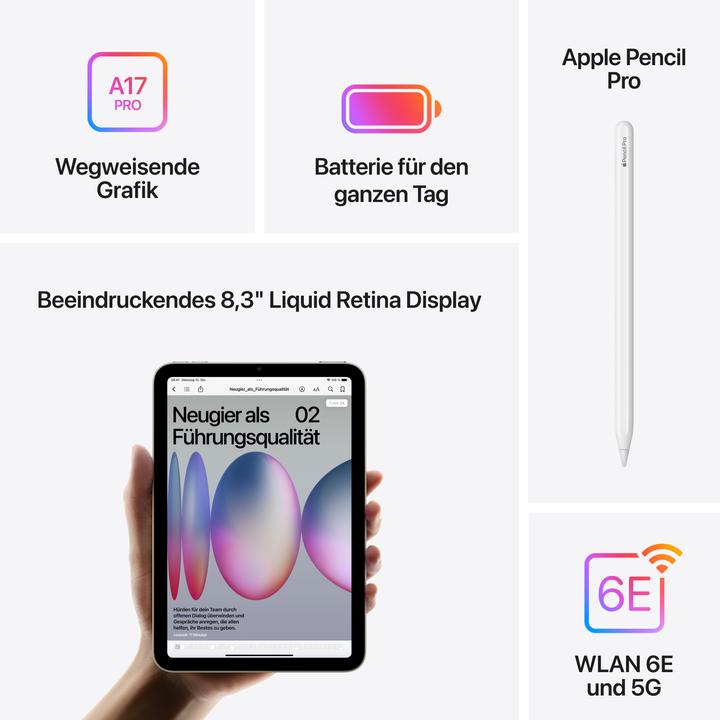 Immagine prodotto Apple iPad mini (2024) (5G, 8.30", 256 GB, Stellina)