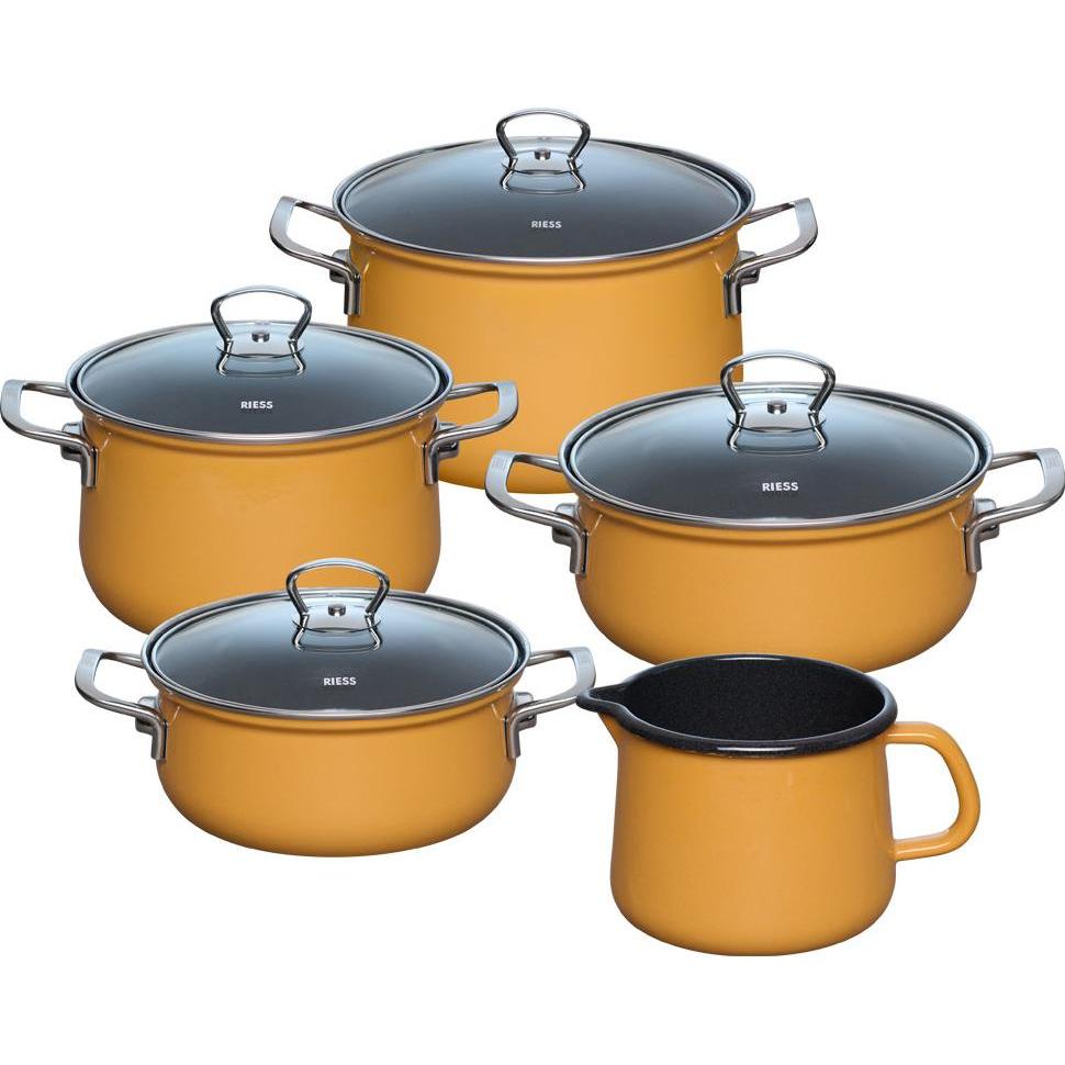 Riess Pentole In Smalto, Set Di Pentole Per La Famiglia 5 Pezzi Arancione 0584-113, Padella + Pentola, Arancia
