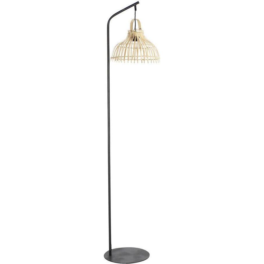 DKD Home Decor, Lampada a stelo, Floor Lamp Black Metal Brown Rattan (40 x 40 x 160 cm)
