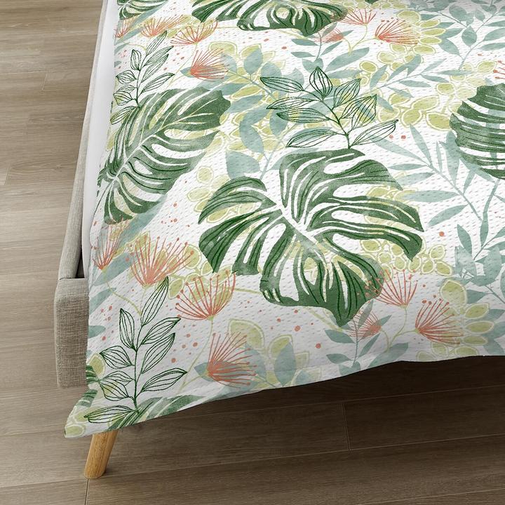 Produktbild Traumschlaf Seersucker Bettwäsche Fensterblatt kiwi (Bettwäsche Set, 135x200 cm, 80x80 cm)