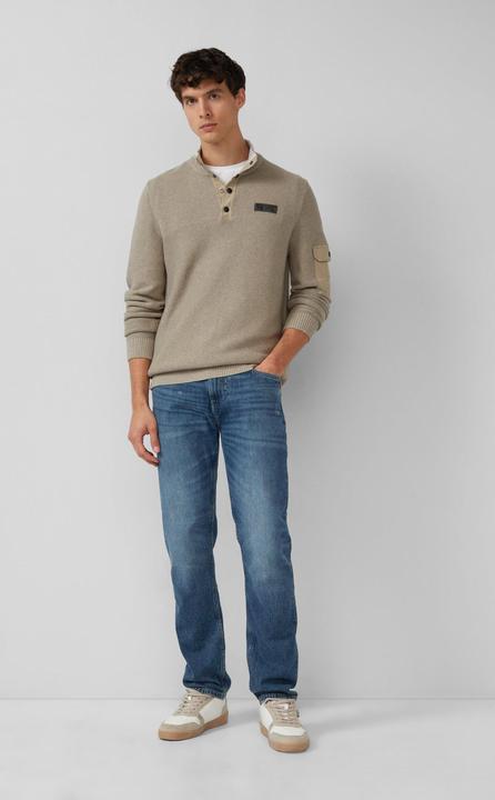 Produktbild s.Oliver Strickpullover Strickpullover aus Baumwolle mit Troyer-Kragen und Strukturmix (L)