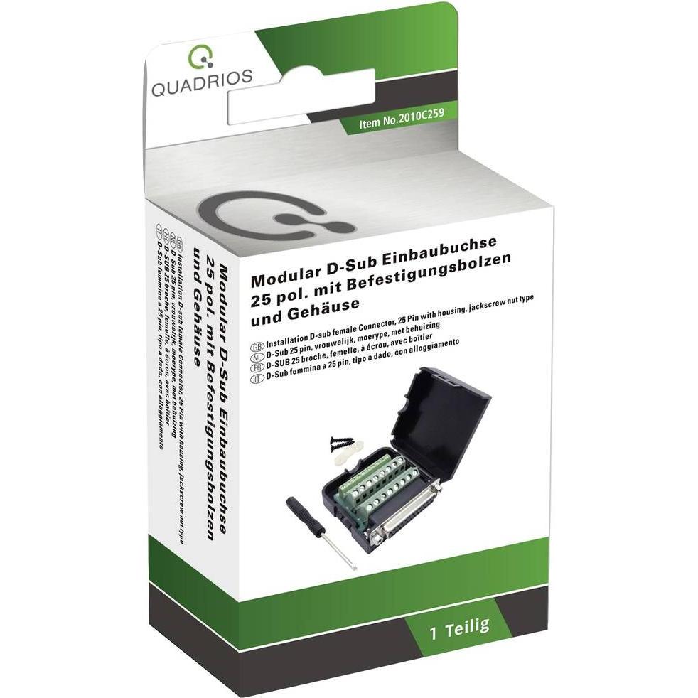 Quadrios 2010C259 D-SUB Buchse Polzahl (num): 25 Schrauben 1 Set, Elektronikkabel + Stecker, Schwarz
