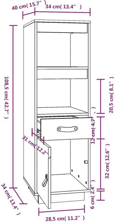 Produktbild vidaXL Highboard (34 x 34 x 108.50 cm)