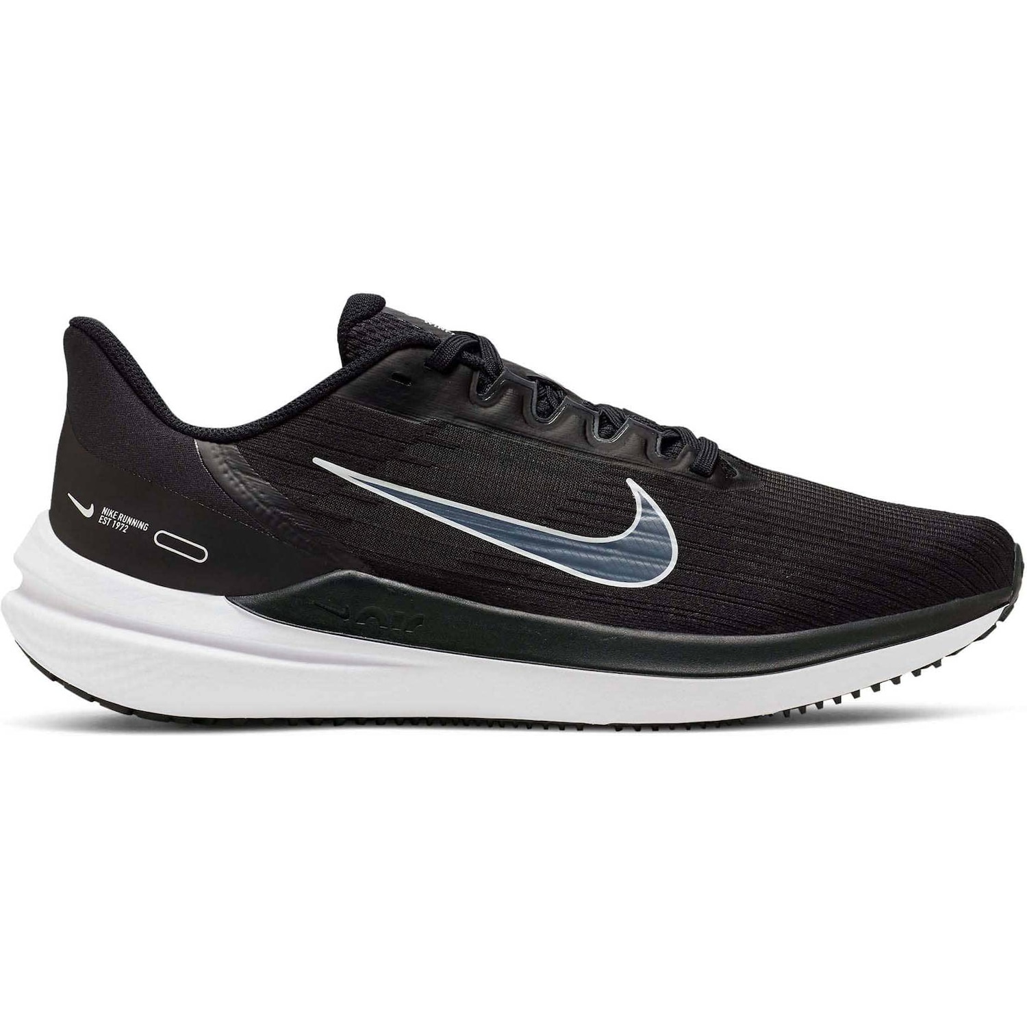 Nike, Herren, Laufschuhe, Air Winflo 9 Men"s Road R BLACK/WHITE-DK SMOKE GREY Grösse: 9 (42.5), Schwarz