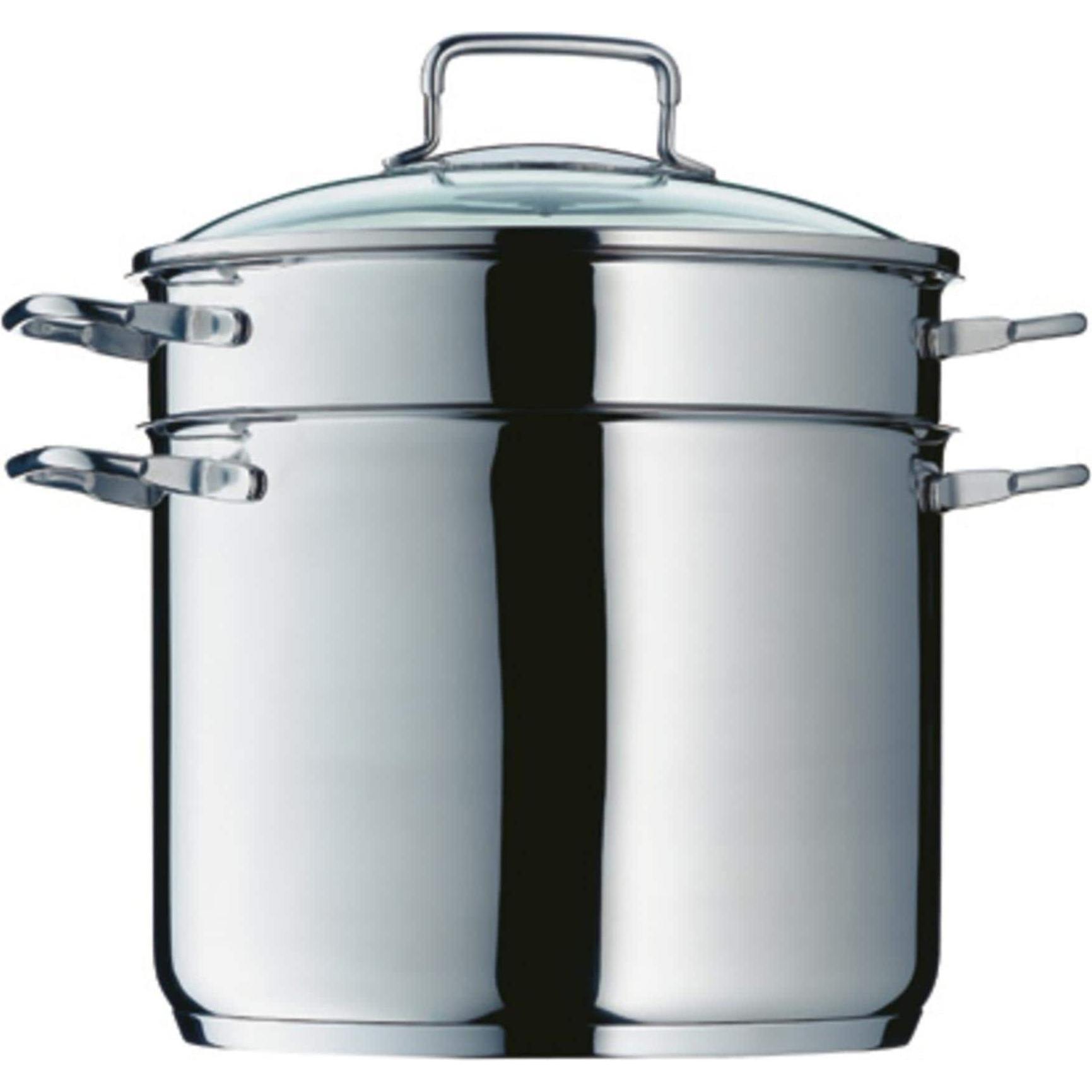 WMF Spaghettitopf Pastatopf Nudeltopf Induktion Sieb 7,0l Edelstahl poliert, Pfanne + Kochtopf, Silber