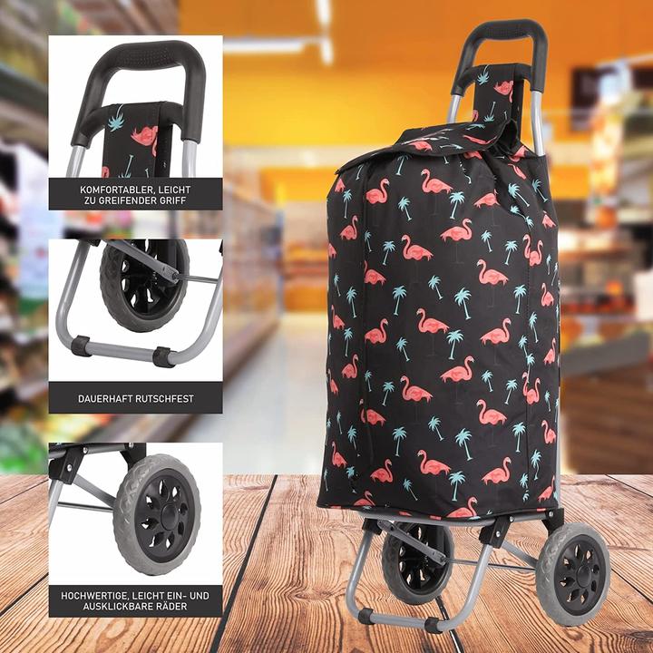 Produktbild Hoppa Einkaufstrolley 47L, Schwarz/Flamingos