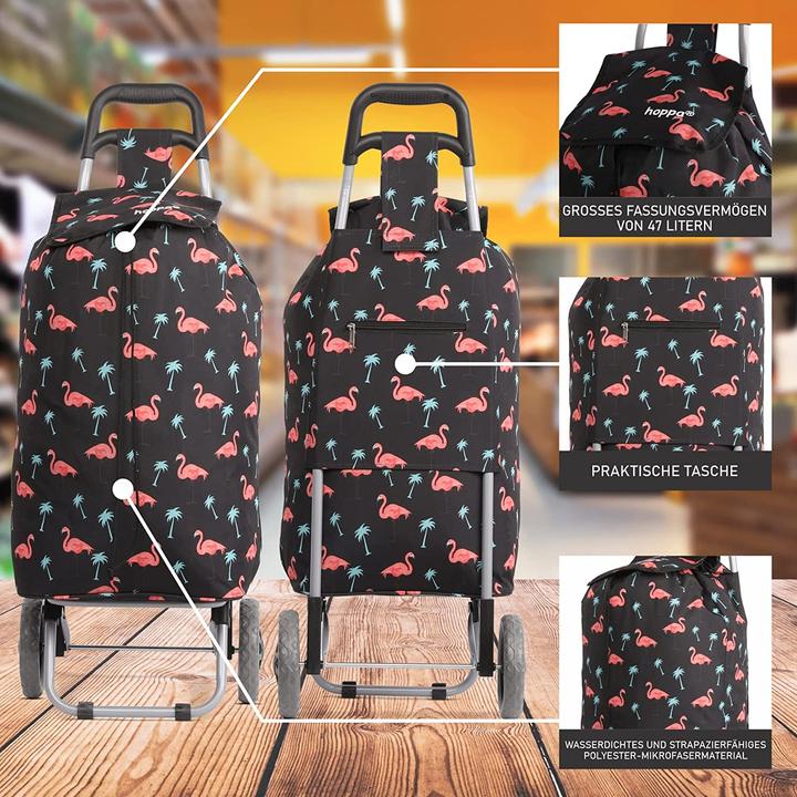 Produktbild Hoppa Einkaufstrolley 47L, Schwarz/Flamingos