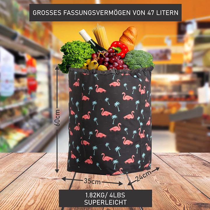 Produktbild Hoppa Einkaufstrolley 47L, Schwarz/Flamingos