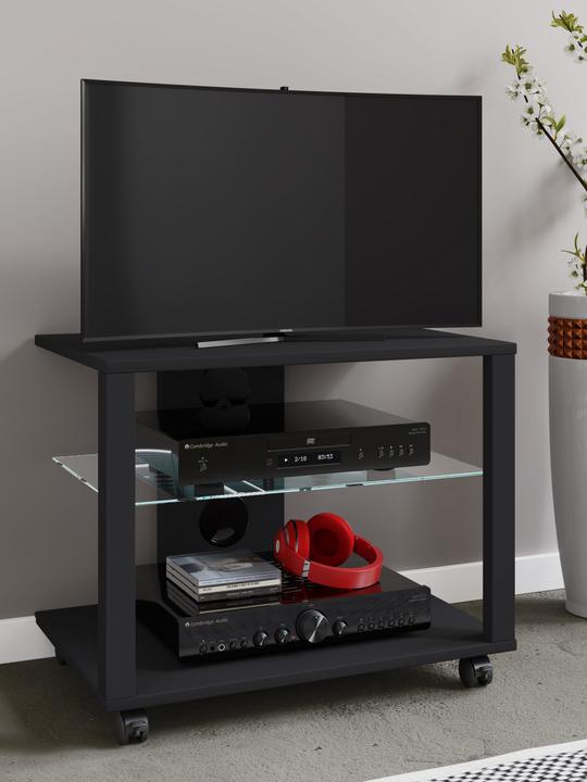 Produktbild VCM Holz TV Lowboard Rollen Fernsehschrank mobil Rack Konsole Möbel Fernsehtisch Fernseh Phono Glas (60 x 40 x 45 cm)